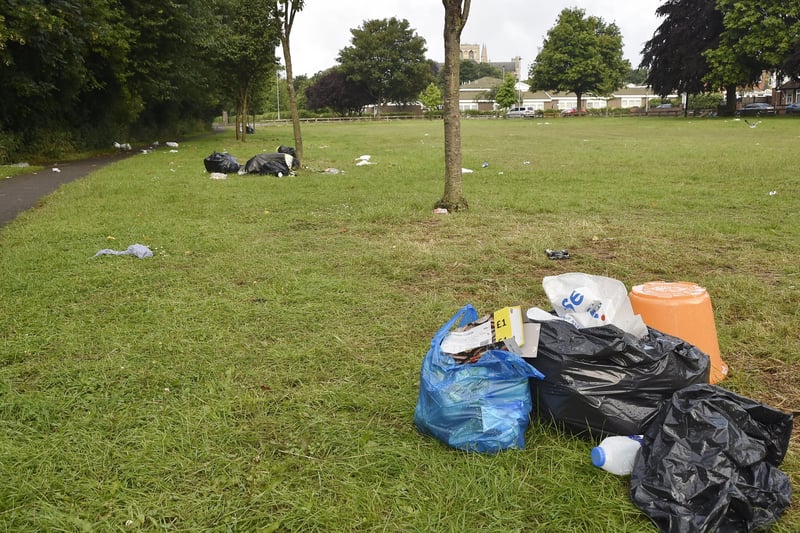 Rubbish left at Bishop's Road recreation area after a visit by Travellers.