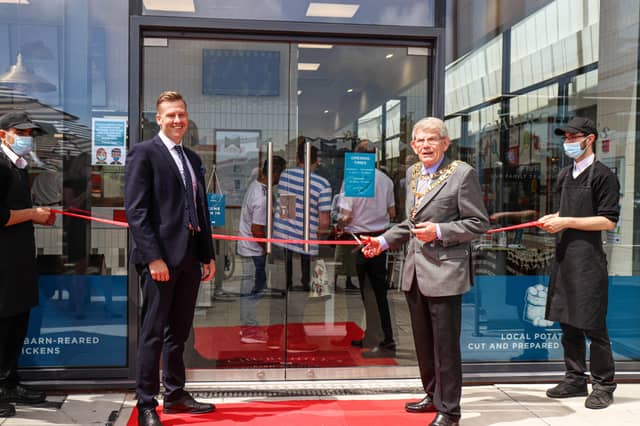 James Lipscombe with Eastbourne mayor Pat Rodohan