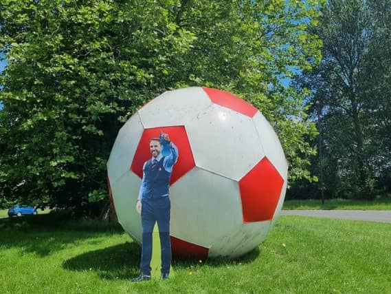 Gareth Southgate on the roundabout outside of Crawley Town