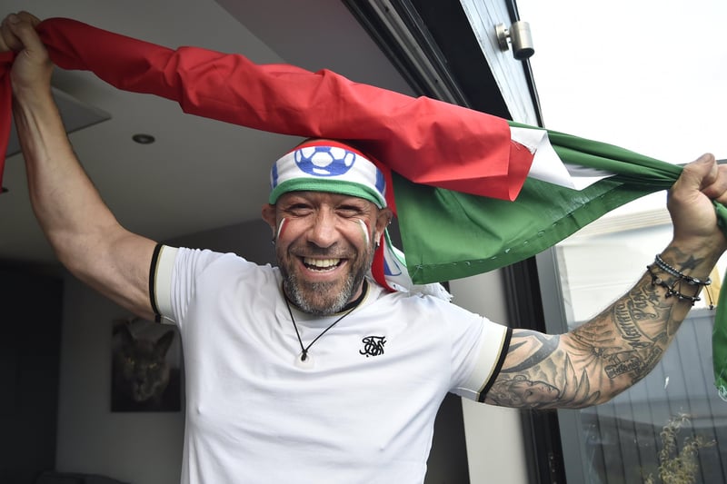 Vic Imbriano cheering on Italy in the Euros semi final. Pictures: David Lowndes