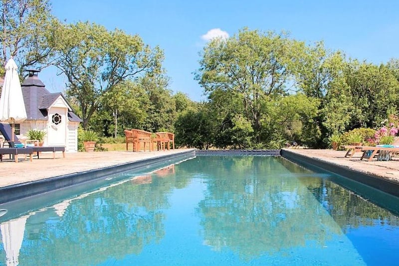 The nearly 20m heating swimming pool at the 10-bedroom home near Shutford, Banbury (Image from Rightmove)