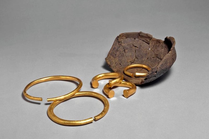 On 7 July 2000, Michael Rutland and Gordon Heritage were metal detecting in a field in what is now Monkston Park when they unearthed a treasure trove of Bronze Age gold. 
Now known as the 'Milton Keynes hoard, it consisted of two torcs, three bracelets and a fragment of bronze rod contained in a pottery vessel. The inclusion of pottery in the find enabled it to be dated to around 1150–800 BC.
Weighing in at 2.020 kg (4.45 lb), the hoard was described by the British Museum as "one of the biggest concentrations of Bronze Age gold known from Great Britain".
It was valued then at £290,000 and the finders were given 60% of the value. The hoard can still be seen in the British Museum.