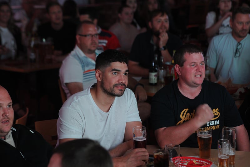 Olympic gymnast and Strictly Come Dancing champion Louis Smith, left, was among England fans watching the Euro 20 semi-final at the Coyotes Bar and Grill at New Road, Peterborough 