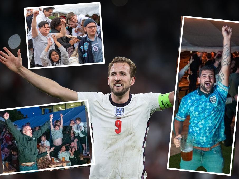 Party time! Northampton's England fans celebrated victory alongside match-winner Harry Kane