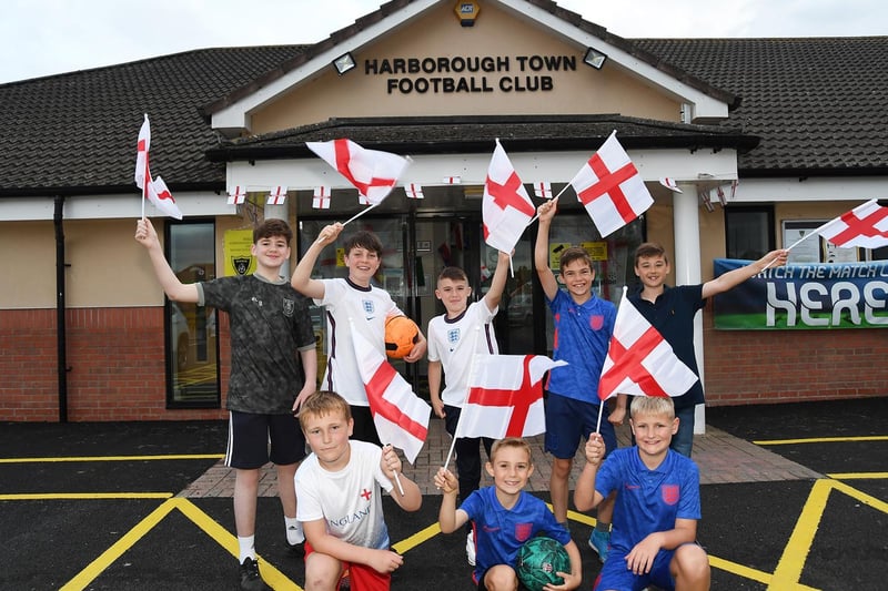 Young England supporters at Harborough Town Football Club.