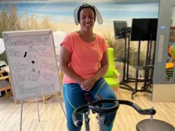 Bring it home for the therapy dog fund is Heather Bowler, who took the last cycle finishing at 7am on Thursday.
