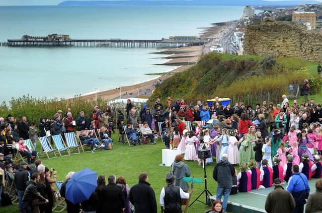The crowning of the May Queen Sara Amini Assal at Hastings Castle on May 6 2012. SUS-210707-122744001
