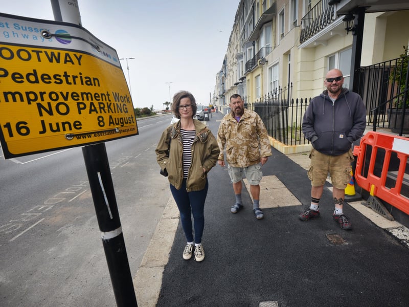 Tarmac has replaced paving slabs along Eversfield Place in St Leonards.
L-R: Tanya Szendeffy, Adam Wide and Andrew Parish. SUS-210907-135335001