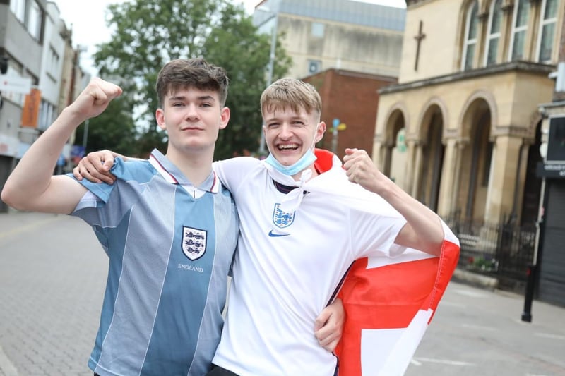 England shirts, new and old, were on display across the town