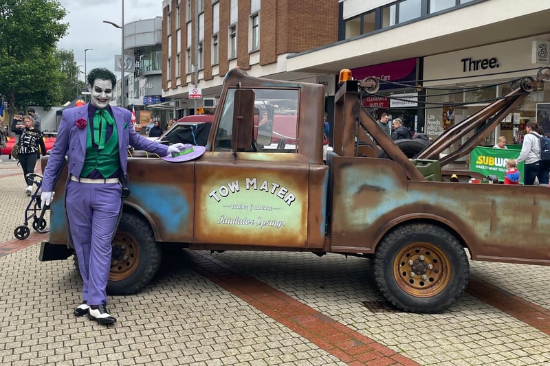 The Joker next to the tow mater car from the film ‘Cars