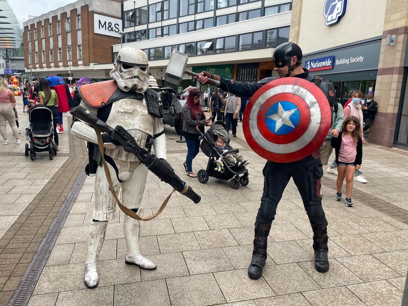 A Sand Trooper and Captain America go head to head