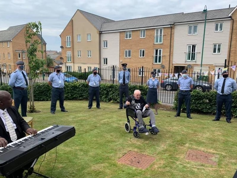 Personnel from RAF Wittering attend Trevor's birthday party.