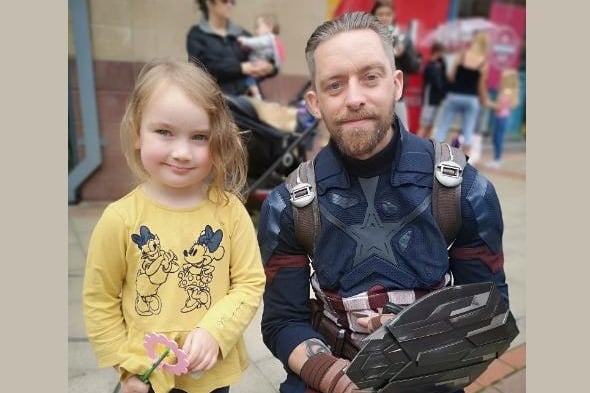 Three-year-old Lottie and Captain America