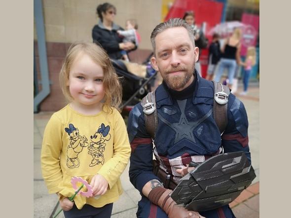 Three-year-old Lottie and Captain America