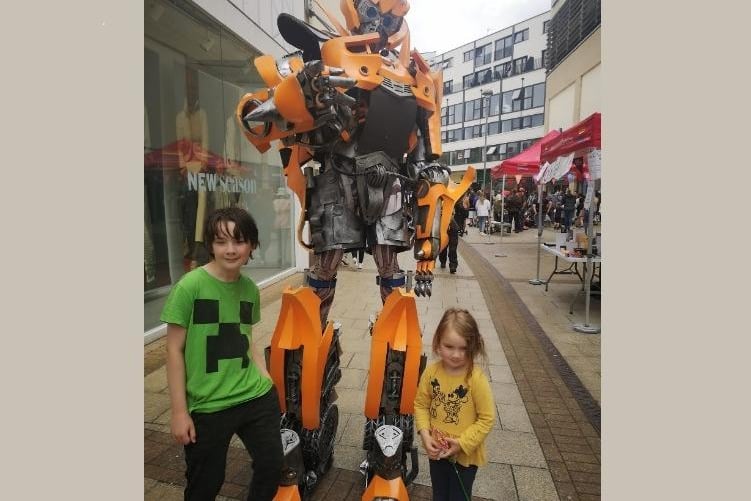 Siblings three-year-old Lottie and 12-year-old Harley met Transformers robot Crusher