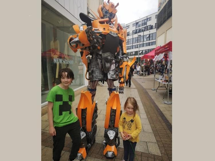 Siblings three-year-old Lottie and 12-year-old Harley met Transformers robot Crusher