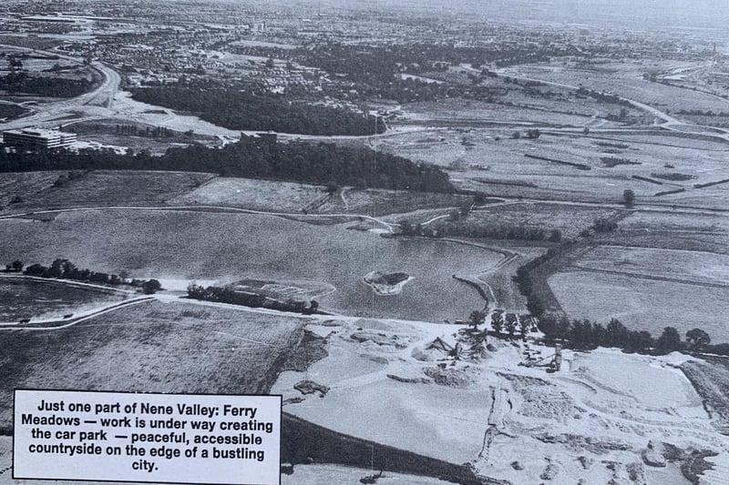 Nene Park was  created in the 1970s as part of Peterborough’s New Town expansion. It covers 2,000 acres stretching six miles from the centre of Peterborough west towards the A1. The pictures shows a car park under construction at Ferry Meadows.