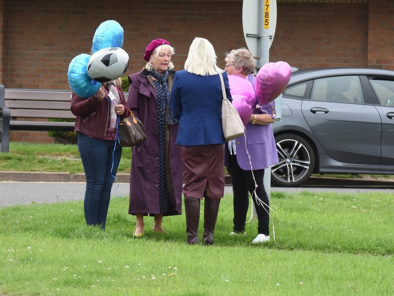 Balloons were flown to reflect Bethany's favourite colour, purple. Blue represented DJ's love of Chelsea Football Club.