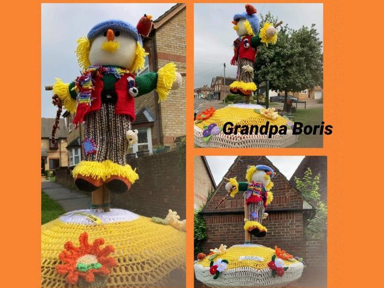 Ladies from Yarn Bomb Hemel Hempstead have created these scarecrow themed postbox toppers