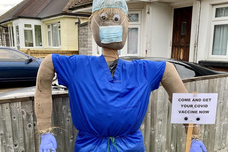 Polegate Scarecrow Festival 2021. Come and get your Covid jab! SUS-210714-155319001