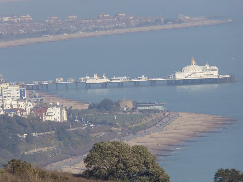 Eastbourne pier from a lofty position on the Downs. Taken by Carol Kircher with an iPhone. SUS-210716-111509001