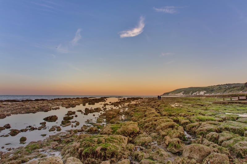 Eastbourne beach at sunset, at very low tide, with Beachy Head in the background. Taken by Barry Davis with a Canon EOS 5d. SUS-210716-111945001