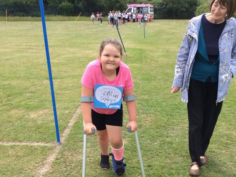 Alisha Baker completed a lap on crutches