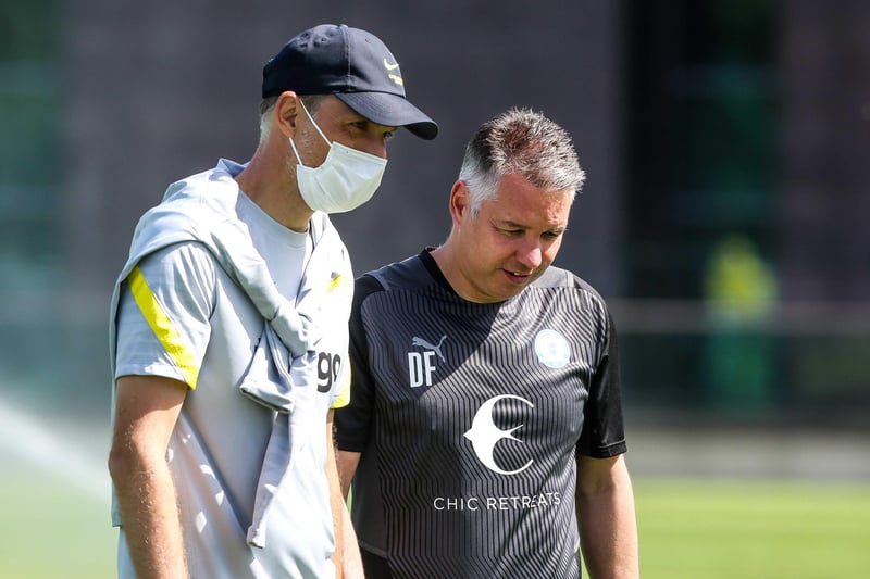 Posh manager Darren Ferguson is greeted by Chelsea Manager Thomas Tuchel.