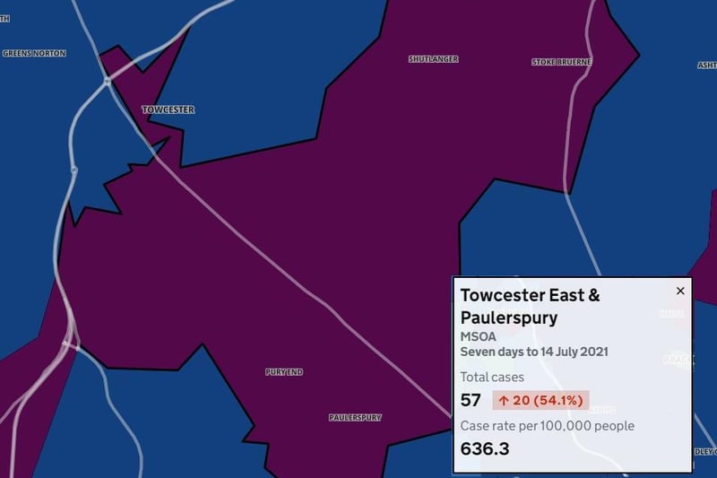 Towcester East & Paulersbury's case rate is over 600 per 100,000 people