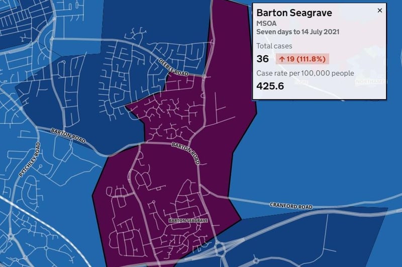 Cases more than doubled in a week in Barton Seagrave, near Kettering