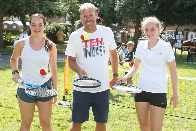 Tennis club instructors Charlotte MacGovern, Andrew Cook and Grace Took