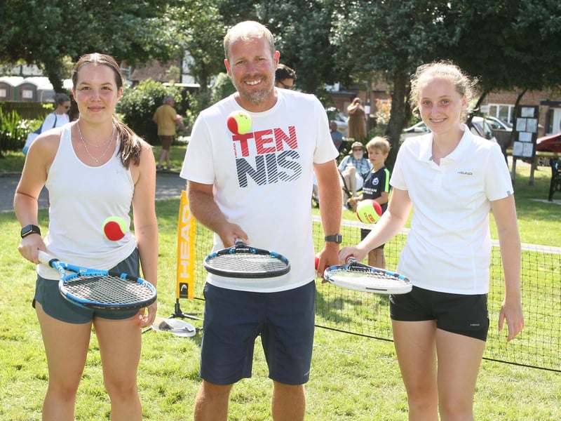 Tennis club instructors Charlotte MacGovern, Andrew Cook and Grace Took