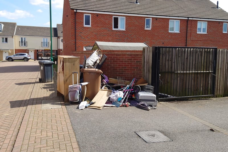 Fly-tipped rubbish on Rustic Avenue.