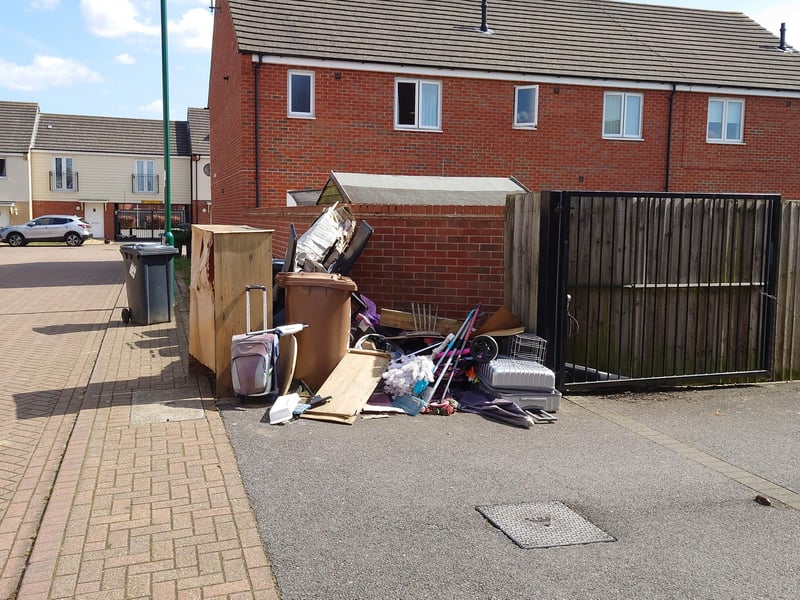 Fly-tipped rubbish on Rustic Avenue.