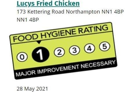 Lucy's Fried Chicken, Kettering Road, Northampton. Business type
Takeaway/sandwich shop. Inspected May 28, 2021