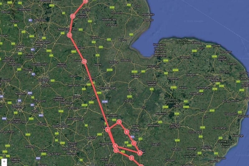 Sunday's planned Red Arrows flight path.