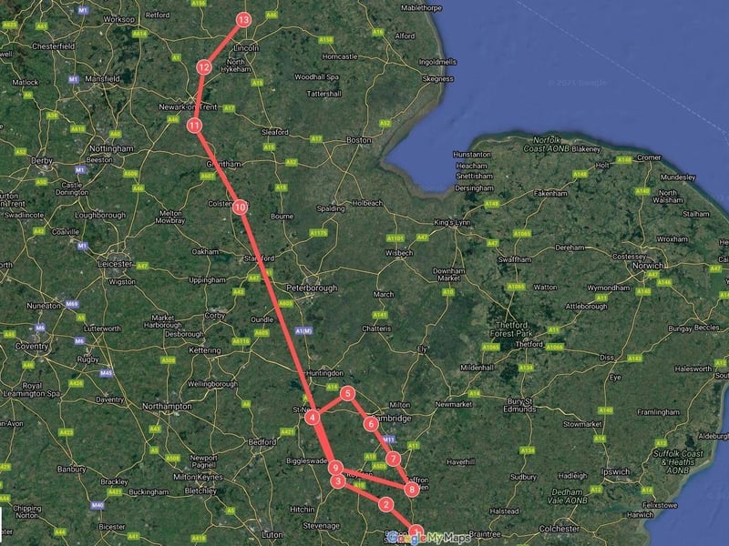 Sunday's planned Red Arrows flight path.