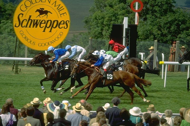 In 1994, Fraam (left) beats the field past the winning post in the Schweppes Golden Mile on Schweppes Day at Glorious Goodwood / Picture: Mike Cooper/Allsport