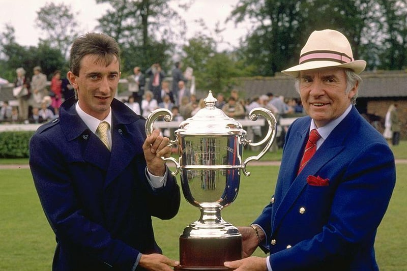 In 1988 trainer G. Wragg stands with the trophy after winning the Nassau Stakes at Glorious Goodwood / Picture: Pascal Rondeau/Allsport