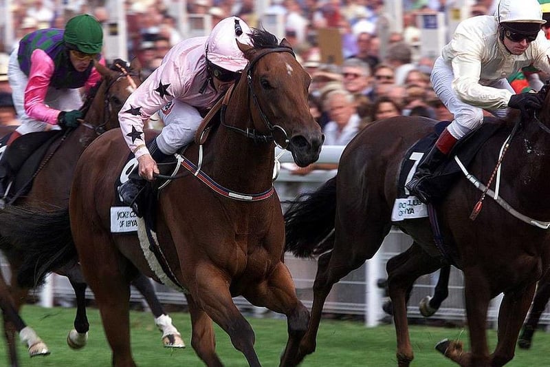 John Egan and Misty Miss (pink colours) land The Jockey Club Of Kenya Molecomb Stakes run on the third day of Glorious Goodwood in 1999 / Picture: Julian Herbert/Allsport