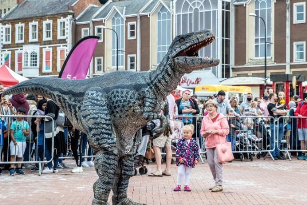 Dinosaurs roamed Northampton town centre to entertain the public on Saturday (July 24). Photo: Kirsty Edmonds