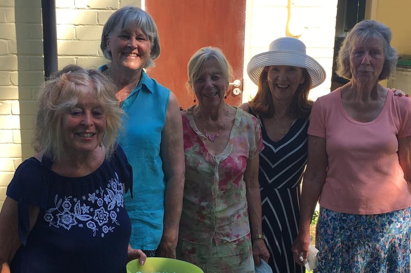 Stephanie Hipkiss (on the left) who organised the raffle with the tea team; Lynda Bell, Jan Glover, Sarah Jane Bryant and Jane Walter.