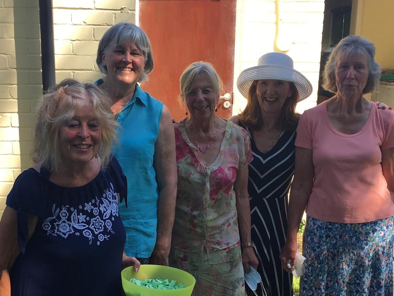 Stephanie Hipkiss (on the left) who organised the raffle with the tea team; Lynda Bell, Jan Glover, Sarah Jane Bryant and Jane Walter.