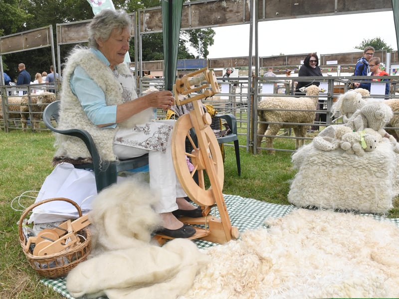 Pauline Johnson of Caister spinning Lincoln Longwool wool EMN-210726-122157001