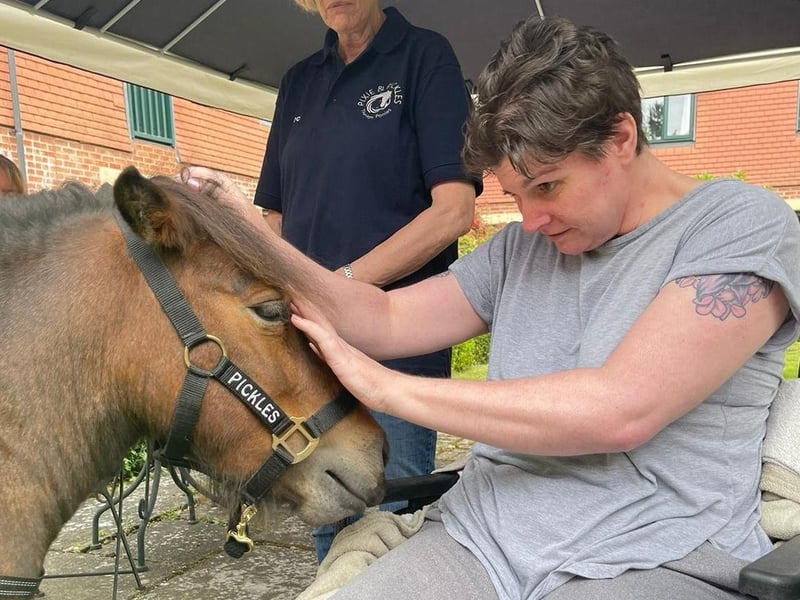 Sarah gets the opportunity to pet one of the ponies.
