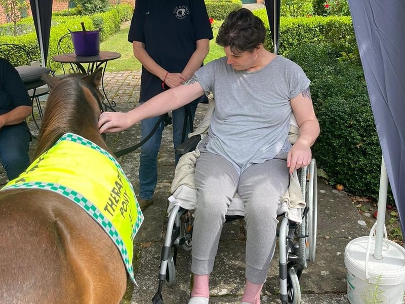 Sarah gets the opportunity to pet one of the ponies.