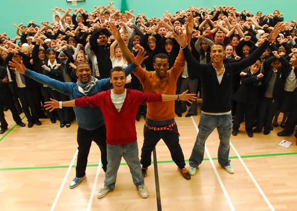 X-Factor contestants JLS perform at Jack Hunt School - the band were at the Boot Camp stage of the competition.