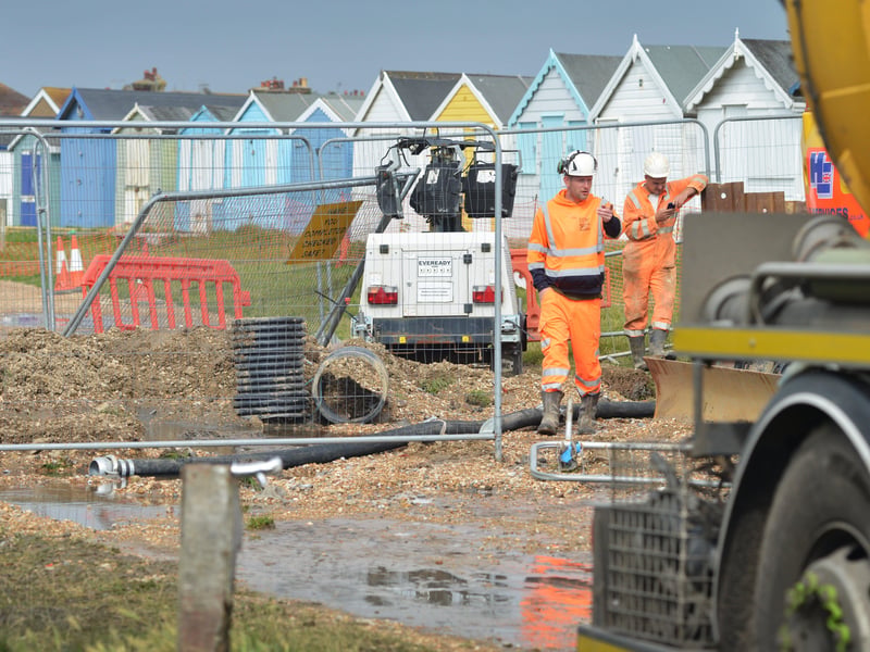 Burst sewage main down Cinque Ports Way, Bulverhythe Beach area, St Leonards. SUS-210730-105028001