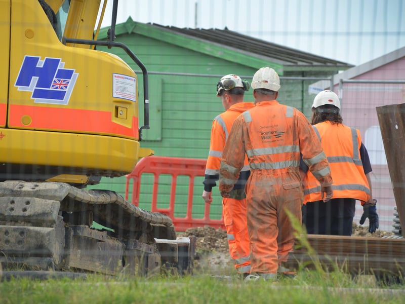 Burst sewage main down Cinque Ports Way, Bulverhythe Beach area, St Leonards. SUS-210730-104626001