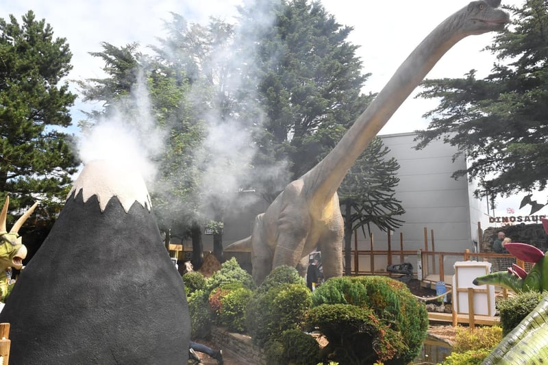 Volcano erupting amongst the dinosaurs at Skegness Aquarium.